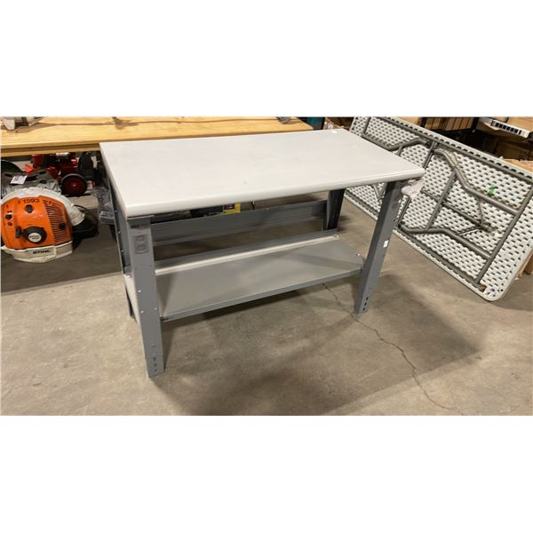 GREY ADJUSTABLE HEIGHT METAL FRAMED 48"W X 24"D INDUSTRIAL TECHNICAL STYLE WORKBENCH
