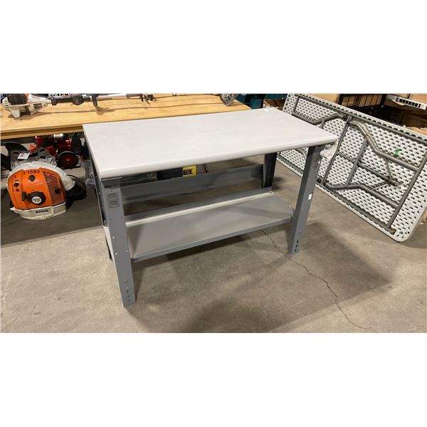 GREY ADJUSTABLE HEIGHT METAL FRAMED 48"W X 24"D INDUSTRIAL TECHNICAL STYLE WORKBENCH