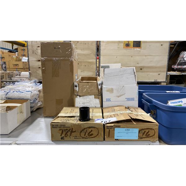 2 BOXES OF CENTER PLUGS, PHILIPS 60W LIGHTBULBS & ASSORTED ELECTRICAL PARTS