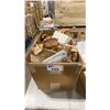Image 1 : BOX OF ASSORTED PLUMBING SUPPLIES- HOT WATER THERMOMETERS, VALVES, CONNECTORS, RUBBER CAPS & MORE