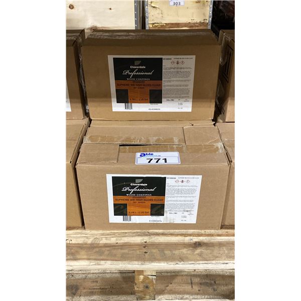 6 CASES OF 2X 3.78L CLOVERDALE PAINT PROFESSIONAL WOOD COATINGS, SUPREME WB HIGH GLOSS CLEAR