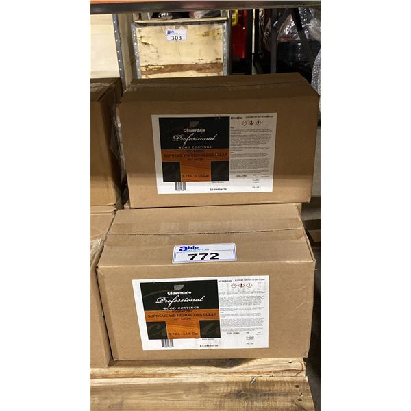 6 CASES OF 2X 3.78L CLOVERDALE PAINT PROFESSIONAL WOOD COATINGS, SUPREME WB HIGH GLOSS CLEAR
