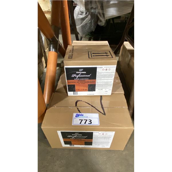 5 CASES OF 2X 3.78L & 1 SINGLE CLOVERDALE PAINT PROFESSIONAL WOOD COATINGS, SUPREME WB HIGH GLOSS