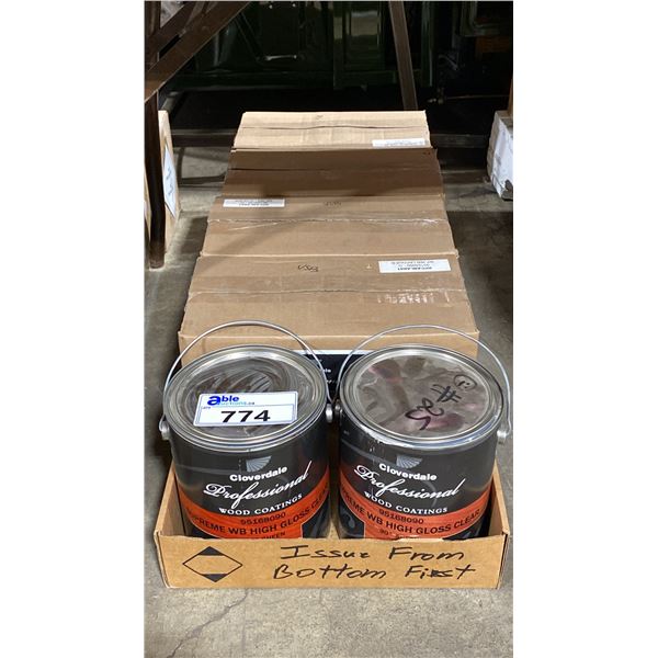 5 CASES OF 2X 3.78L CLOVERDALE PAINT PROFESSIONAL WOOD COATINGS, SUPREME WB HIGH GLOSS CLEAR