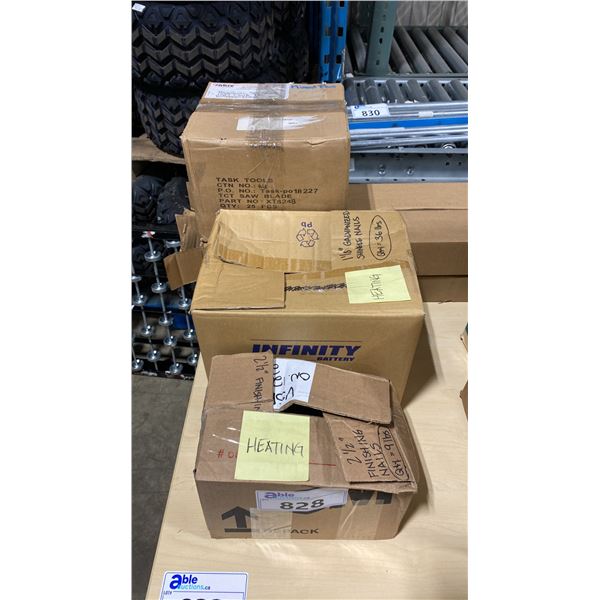 3 BOXES OF ASSORTED NAILS & 4 CASES OF WIREMOLD G3000CE