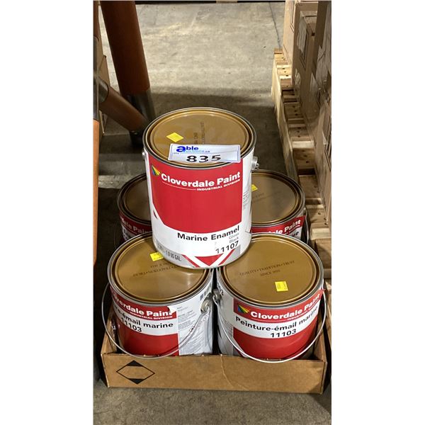 5 CANS OF CLOVERDALE PAINT 11107 GLOSS BLACK MARINE ENAMEL