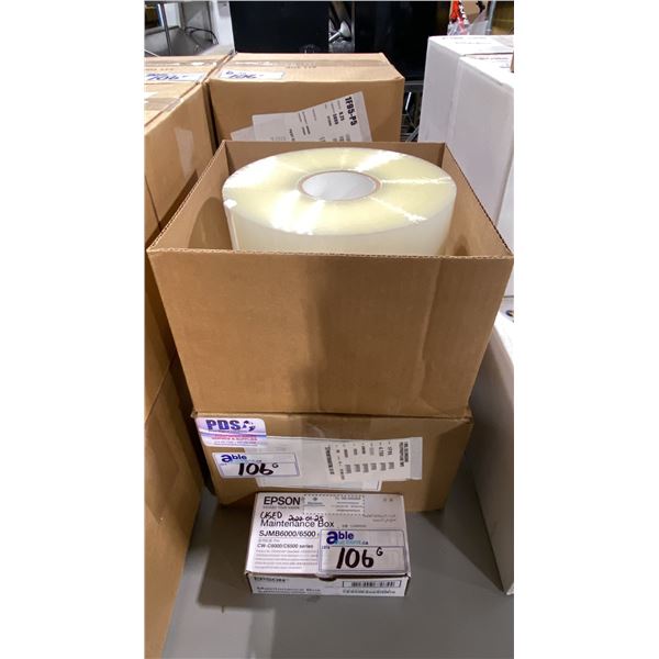 2 LARGE ROLLS OF 1 MIL SELF WOUND POLYPROPYLENE TAPE & EPSON MAINTENANCE BOX - SJMB6000/6500 SERIES