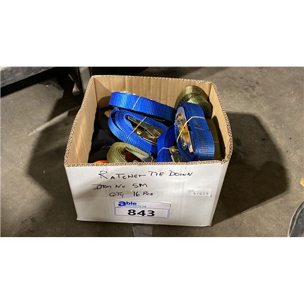 BOX OF ASSORTED RATCHET TIE DOWN STRAPS
