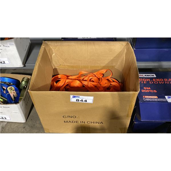BOX OF ORANGE RATCHET TIE DOWN STRAPS