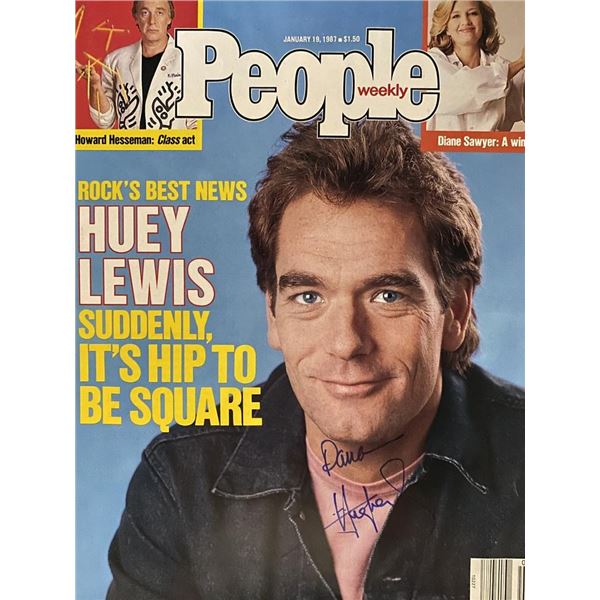 Huey Lewis signed magazine cover