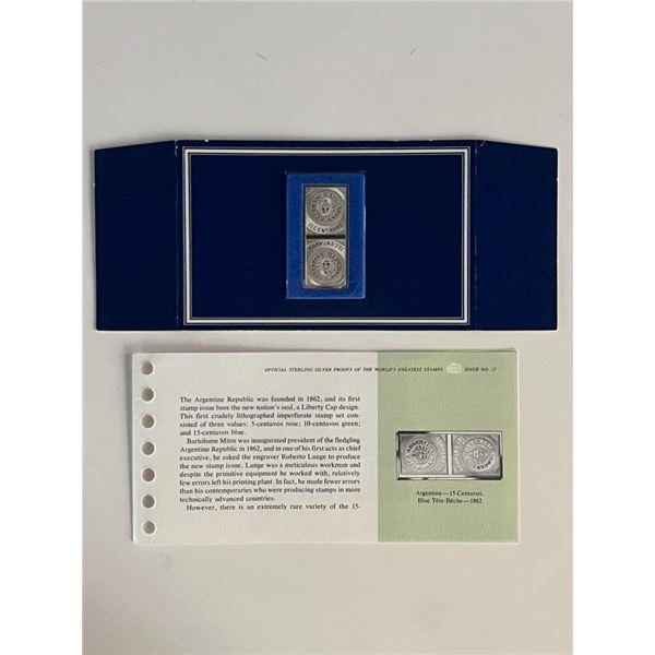 Franklin Mint Sterling Silver 1862 Argentina Stamp Plaque Badge Worlds Greatest Stamps Issue NO 17