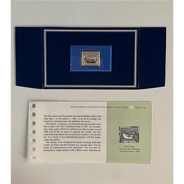 Franklin Mint Sterling Silver 1901 United States Stamp Plaque Badge Worlds Greatest Stamps Issue NO 