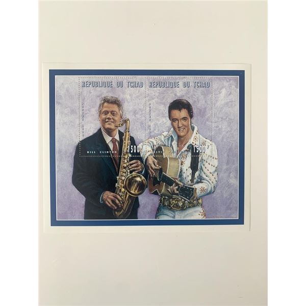 Bill Clinton & Elvis Presley Commemorative Souvenir Stamp Sheet - Chad 1996