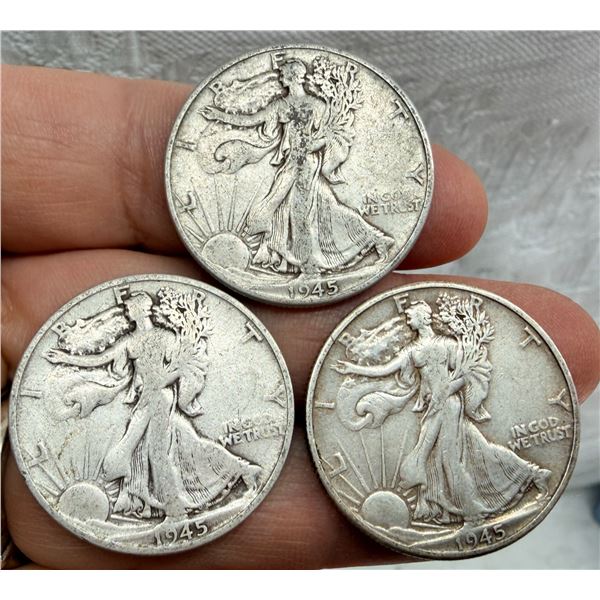 WALKING LIBERTY SILVER HALF DOLLAR - 1945D, 1945, 1945S - MINT SET