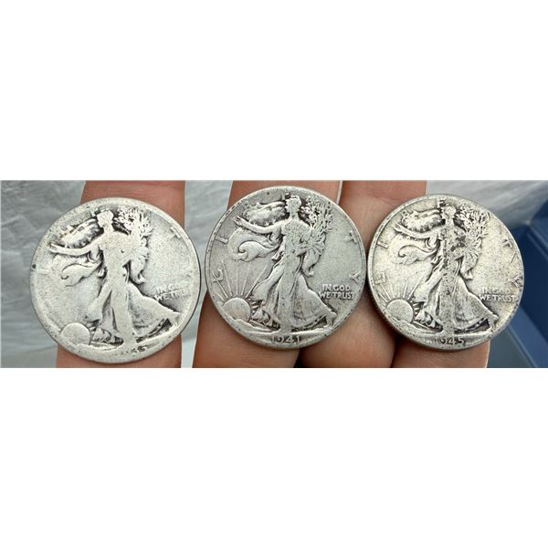 WALKING LIBERTY SILVER HALF DOLLAR - 1935D, 1941, 1945