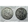 Image 13 : TWO DESIGNS IN THE SAME DECADE:  WALKING LIBERTY SILVER HALF DOLLAR - 1946; BEN FRANKLIN SILVER HALF