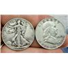 Image 1 : TWO DESIGNS IN THE SAME DECADE:  WALKING LIBERTY SILVER HALF DOLLAR - 1946; BEN FRANKLIN SILVER HALF
