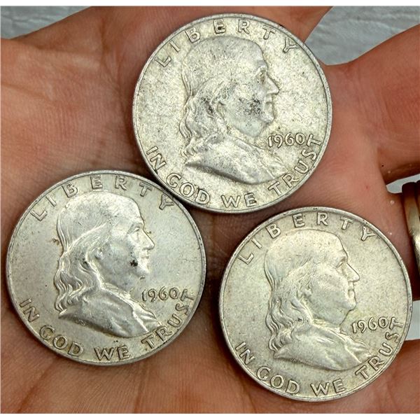 BEN FRANKLIN SILVER HALF DOLLAR - 1960D, 1960D, 1960D