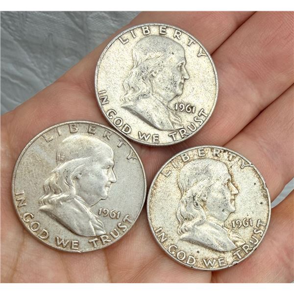 BEN FRANKLIN SILVER HALF DOLLAR - 1961D, 1961D, 1961D
