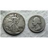 Image 12 : TWO TYPES OF COINS FROM THE SAME YEAR: WALKING LIBERTY SILVER HALF DOLLAR - 1942; WASHINGTON SILVER 
