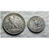 Image 13 : TWO TYPES OF COINS FROM THE SAME YEAR: WALKING LIBERTY SILVER HALF DOLLAR - 1942; WASHINGTON SILVER 