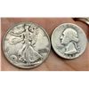 Image 1 : TWO TYPES OF COINS FROM THE SAME YEAR: WALKING LIBERTY SILVER HALF DOLLAR - 1942; WASHINGTON SILVER 