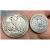 Image 2 : TWO TYPES OF COINS FROM THE SAME YEAR: WALKING LIBERTY SILVER HALF DOLLAR - 1942; WASHINGTON SILVER 