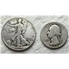 Image 11 : TWO TYPES OF COINS FROM THE SAME YEAR: WALKING LIBERTY SILVER HALF DOLLAR - 1944; WASHINGTON SILVER 