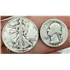 Image 1 : TWO TYPES OF COINS FROM THE SAME YEAR: WALKING LIBERTY SILVER HALF DOLLAR - 1944; WASHINGTON SILVER 