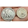 Image 2 : TWO TYPES OF COINS FROM THE SAME YEAR: WALKING LIBERTY SILVER HALF DOLLAR - 1944; WASHINGTON SILVER 