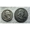 Image 10 : TWO TYPES OF COINS FROM THE SAME YEAR: BEN FRANKLIN SILVER HALF DOLLAR - 1954D; WASHINGTON SILVER QU