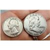 Image 1 : TWO TYPES OF COINS FROM THE SAME YEAR: BEN FRANKLIN SILVER HALF DOLLAR - 1954D; WASHINGTON SILVER QU