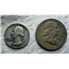 Image 11 : TWO TYPES OF COINS FROM THE SAME YEAR: BEN FRANKLIN SILVER HALF DOLLAR - 1959D; WASHINGTON SILVER QU