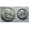 Image 12 : TWO TYPES OF COINS FROM THE SAME YEAR: BEN FRANKLIN SILVER HALF DOLLAR - 1962D; WASHINGTON SILVER QU