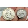Image 1 : TWO TYPES OF COINS FROM THE SAME YEAR: BEN FRANKLIN SILVER HALF DOLLAR - 1962D; WASHINGTON SILVER QU
