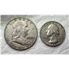 Image 10 : TWO TYPES OF COINS FROM THE SAME YEAR: BEN FRANKLIN SILVER HALF DOLLAR - 1962D; WASHINGTON SILVER QU