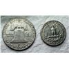 Image 11 : TWO TYPES OF COINS FROM THE SAME YEAR: BEN FRANKLIN SILVER HALF DOLLAR - 1962D; WASHINGTON SILVER QU