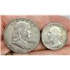 Image 1 : TWO TYPES OF COINS FROM THE SAME YEAR: BEN FRANKLIN SILVER HALF DOLLAR - 1962D; WASHINGTON SILVER QU