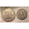 Image 10 : TWO TYPES OF COINS FROM THE SAME YEAR: BEN FRANKLIN SILVER HALF DOLLAR - 1963D; WASHINGTON SILVER QU