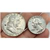 Image 1 : TWO TYPES OF COINS FROM THE SAME YEAR: BEN FRANKLIN SILVER HALF DOLLAR - 1963D; WASHINGTON SILVER QU