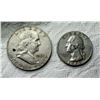 Image 9 : TWO TYPES OF COINS FROM THE SAME YEAR: BEN FRANKLIN SILVER HALF DOLLAR - 1963D; WASHINGTON SILVER QU
