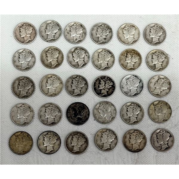 MERCURY SILVER DIMES - LOT OF 30
