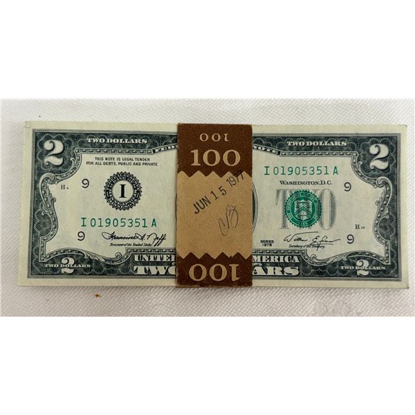 SEQUENTIAL, UNCIRCULATED PACK OF $2 BILLS – LOT OF 50! ($100 TOTAL)