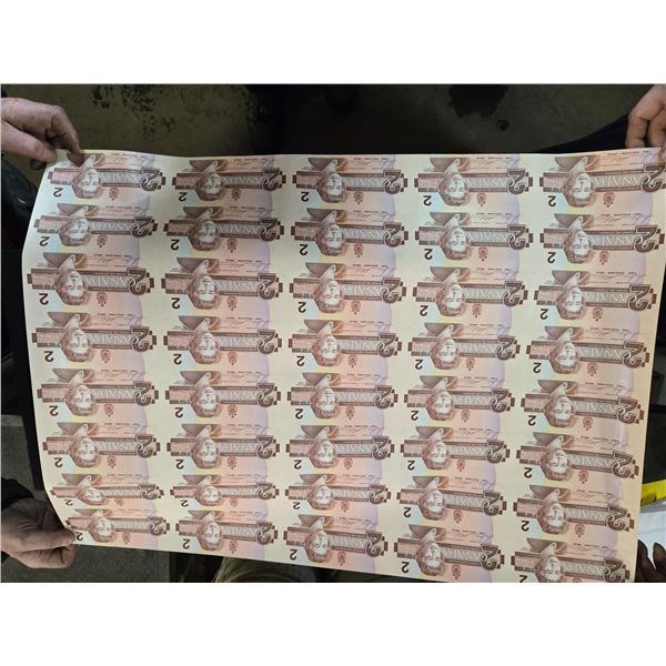 40 1986 Uncut / Uncirculated Canadian Two Dollar Bills