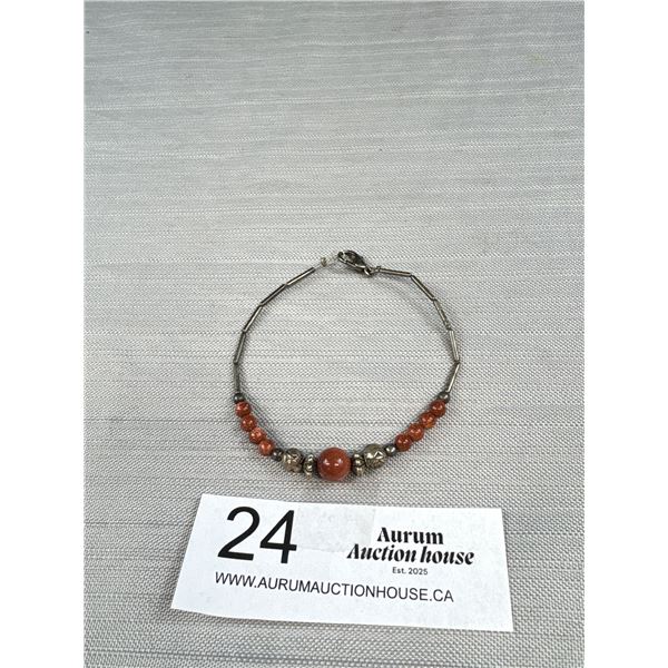 Liquid Silver Navajo Bracelet Goldstone Beads C.1970