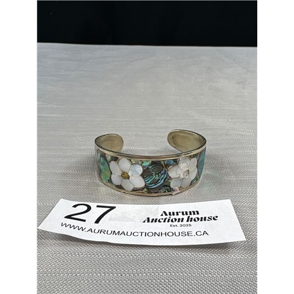 Gorgeous Vintage Abalone Inlay Cuff Bangle C.1970