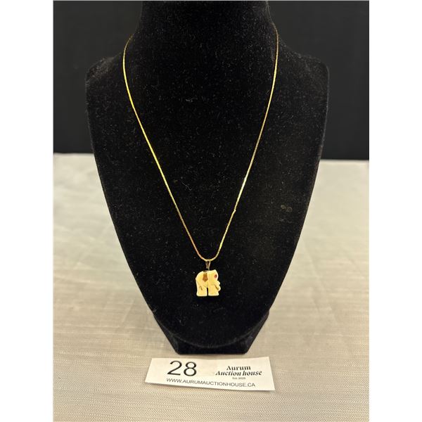 Vintage Genuine Ivory Gold Tone  Ruby Eye Elephant Necklace