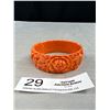 Image 1 : Exquisite Carved Antique 1920s High Relief Coral Celluloid Bangle Fabulous!