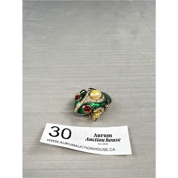 Exquisite Unsigned Designer Stone Set Enamel Frog Brooch Solid