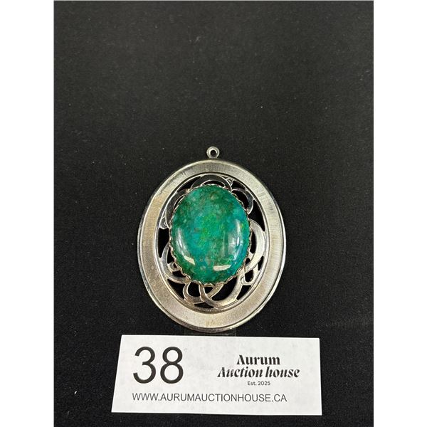 Massive C.1970's Silver Pendant Turquoise Stone Gorgeous